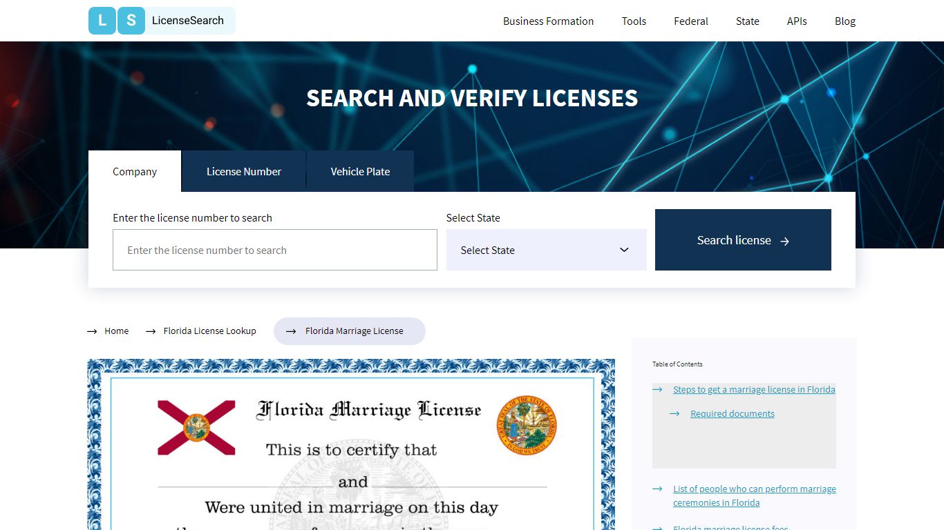 Florida Marriage License | License Search